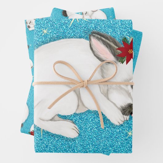 Weißes Kaninchen Schlafen im dunkelblauen Hintergr Geschenkpapier Set (Beispiel)