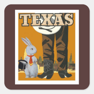 Weißes Kaninchen trifft Texas Cowboy Quadratischer Aufkleber