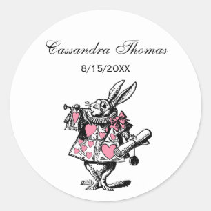 Weißes Kaninchen Trompeter Alice Adv Wonderland Pi Runder Aufkleber