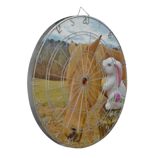 Weißes Kaninchen und blutgelbes Pferd Dartscheibe (Vorderseite Links)