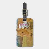 Weißes Kaninchen und blutgelbes Pferd Gepäckanhänger (Vorderseite vertikal)