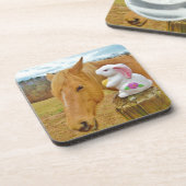 Weißes Kaninchen und blutgelbes Pferd Getränkeuntersetzer (Linke Seite)