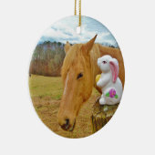 Weißes Kaninchen und blutgelbes Pferd Keramik Ornament (Rechts)