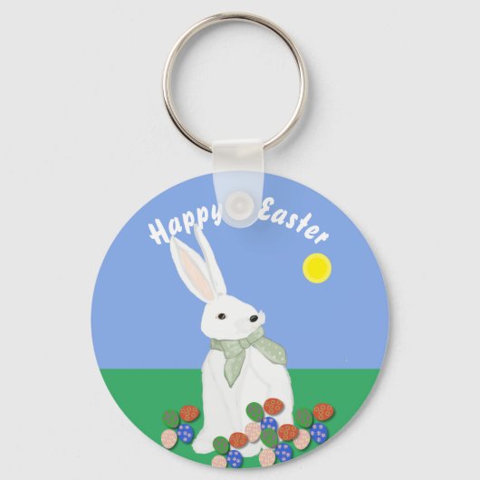 Weißes Kaninchen und Eier Schlüsselanhänger (Vorderseite)
