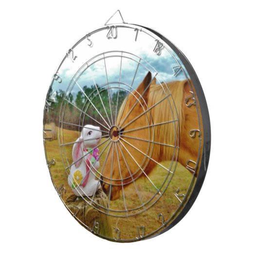 Weißes Kaninchen und Gelbes Pferd Dartscheibe (Vorderseite rechts)