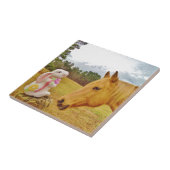 Weißes Kaninchen und Gelbes Pferd Fliese (Seite)