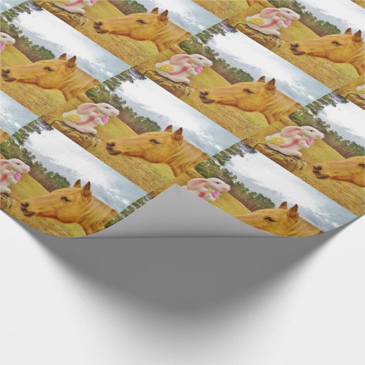 Weißes Kaninchen und Gelbes Pferd Geschenkpapier (Ecke)