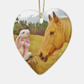 Weißes Kaninchen und Gelbes Pferd Keramik Ornament (Links)