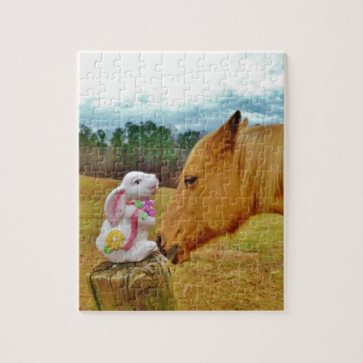 Weißes Kaninchen und Gelbes Pferd Puzzle (Vertikal)