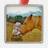 Weißes Kaninchen und Gelbes Pferd Silbernes Ornament (Vorne)