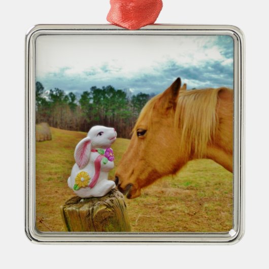Weißes Kaninchen und Gelbes Pferd Silbernes Ornament (Vorne)