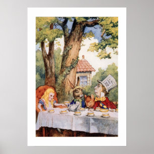 Weißes Kaninchen und Hutmacher Vintage Alice Wunde Poster