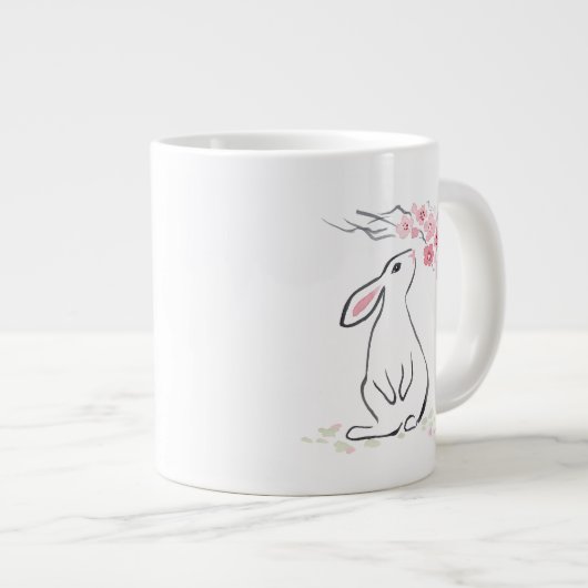 Weißes Kaninchen und Sakura-Blossom Jumbo-Tasse (Vorderseite Rechts)
