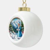 Weißes Kaninchen und Schneemeister im Winterwald Keramik Kugel-Ornament (Rechts)