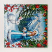 Weißes Kaninchen und Schneemeister im Winterwald Puzzle (Horizontal)