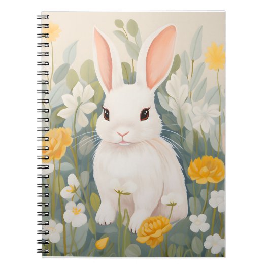 Weißes Kaninchen unter Frühlingsblumen Notizblock (Vorderseite)