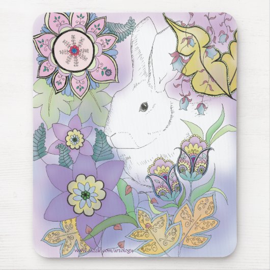 Weißes Kaninchen, violettes Garten mousepad (Vorne)