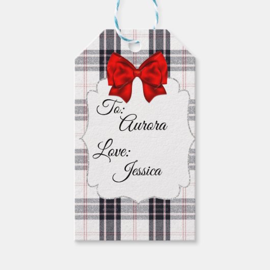 Weißes Kariertes Geschenk Geschenkanhänger (Vorderseite)