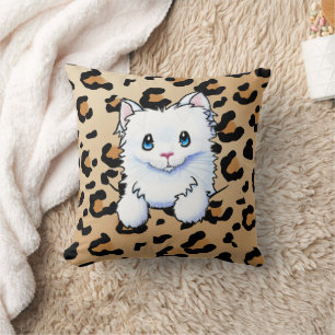 Weißes Kätzchen auf Leopard Druckkopfkissen Kissen