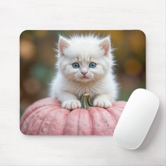 Weißes Kätzchen auf rosa Kürbis Mousepad (Mit Mouse)