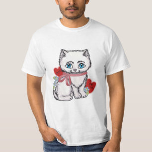 Weißes Kätzchen Katze Valentinstag T-Shirt