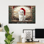 Weißes Kätzchen mit Weihnachtsmannmütze Poster (Heimbüro)