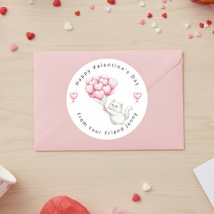 Weißes Kätzchen rosa Herzen Ballons Valentinstag K Runder Aufkleber