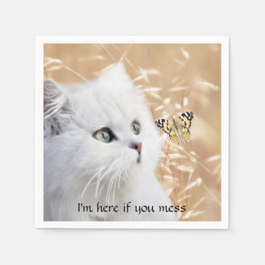 Weißes Kätzchen und Schmetterling Serviette (Vorderseite)