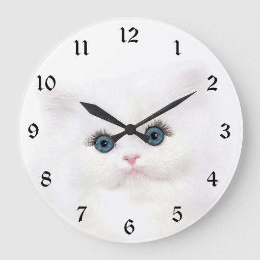 Weißes Kätzchengesicht Große Wanduhr (Vorderseite)