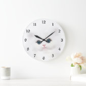 Weißes Kätzchengesicht Große Wanduhr (Zuhause)
