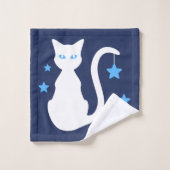 Weißes Katzen-Bad-Tuch-Set Badhandtuch Set (Waschlappen)
