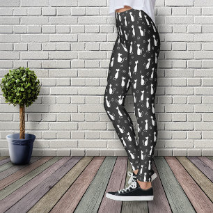 Weißes Katzen-Muster auf Schwarzem Leggings