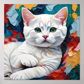 Weißes Katzenporträt in abstrakten Farben Poster