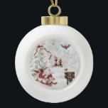 Weißes Keramik Kugel-Ornament<br><div class="desc">Weißes Weihnachtssnowman-Schlitten-Kardinal</div>