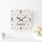 Weißes Kinderzimmer Vintages Spielzeug 10,75-in Quadratische Wanduhr (Zuhause)