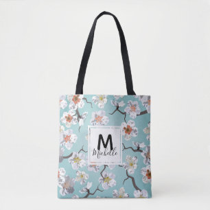 Weißes Kirschblossom farbenfrohe Monogramm Tasche