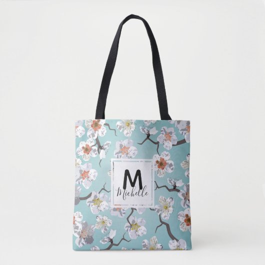 Weißes Kirschblossom farbenfrohe Monogramm Tasche (Vorderseite)