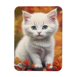 Weißes Kitten Herbstleaves Portrait Magnet