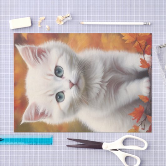 Weißes Kitten Herbstportrait Seidenpapier (Handwerk)