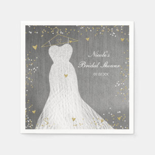 Weißes Kleid auf goldenem Bügel Brautparty Serviette