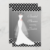 Weißes Kleid auf Grau, Polkapunkt Brautparty Einladung (Vorne/Hinten)