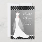 Weißes Kleid auf Grau, Polkapunkt Brautparty Einladung (Vorderseite)