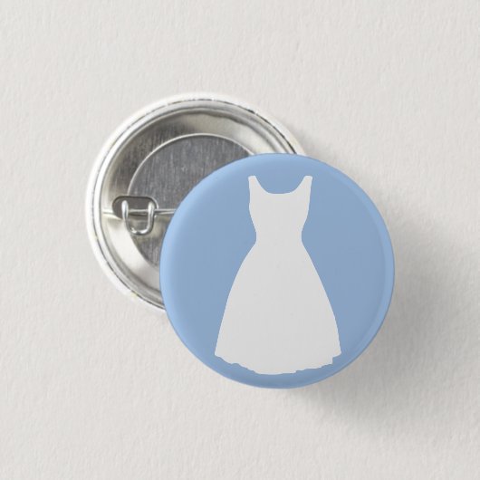 Weißes Kleid auf hellblauem Knopf Button (Vorne & Hinten)
