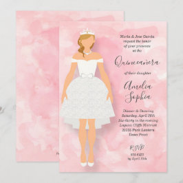 Weißes Kleid Rosa Quinceanera Einladungen