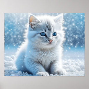 Weißes kleines Kätzchen im Schnee Weihnachten Poster