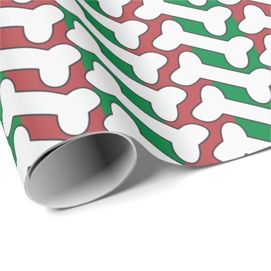 Weißes Knochenmuster auf rot und grün Geschenkpapier (Rolleneckpunkt)