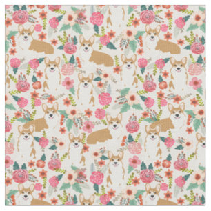 weißes Korgi-Stoffprint Blumendesign Stoff