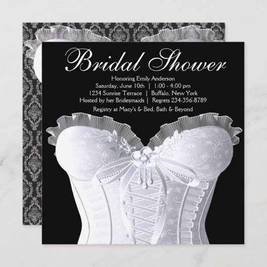Weißes Korsett Schwarz-Weiß-Brautparty Einladung (Vorne/Hinten)