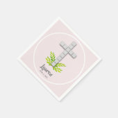 Weißes Kreuz auf Rosa Erste Kommune Neapel Serviette (Ecke)