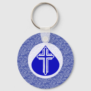 Weißes Kreuz in blauer Träne auf blauem Hintergrun Schlüsselanhänger